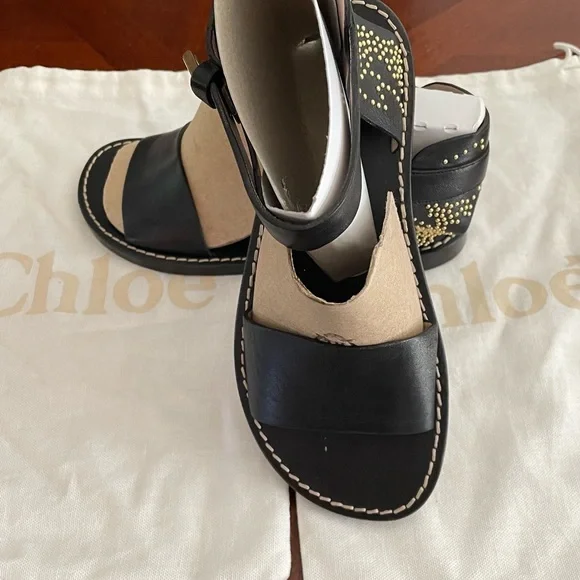 NEW CHLOE Suzanna Studded Leather Ankle Strap Sandals - - Picture 5 of 8